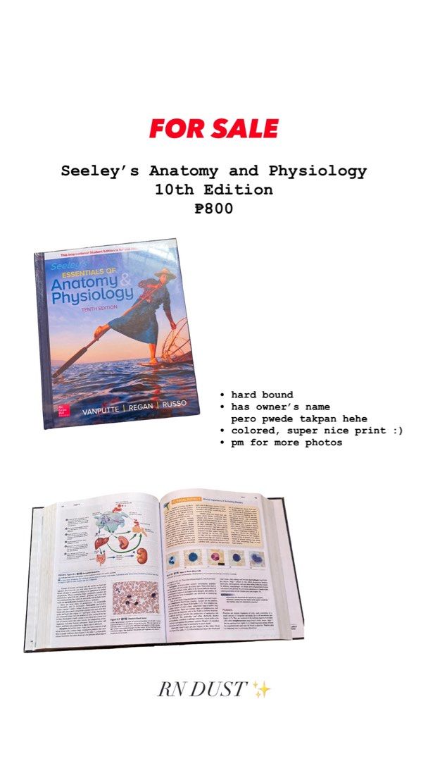 Seeley’s Anatomy & Physiology (10th edition) (Category: Textbooks) located in Bacolor. Submitted by readytothrift.ph (Listing ID 1406691716, Image 1). Description: RN DUST ✨ — dm for inquiries :).