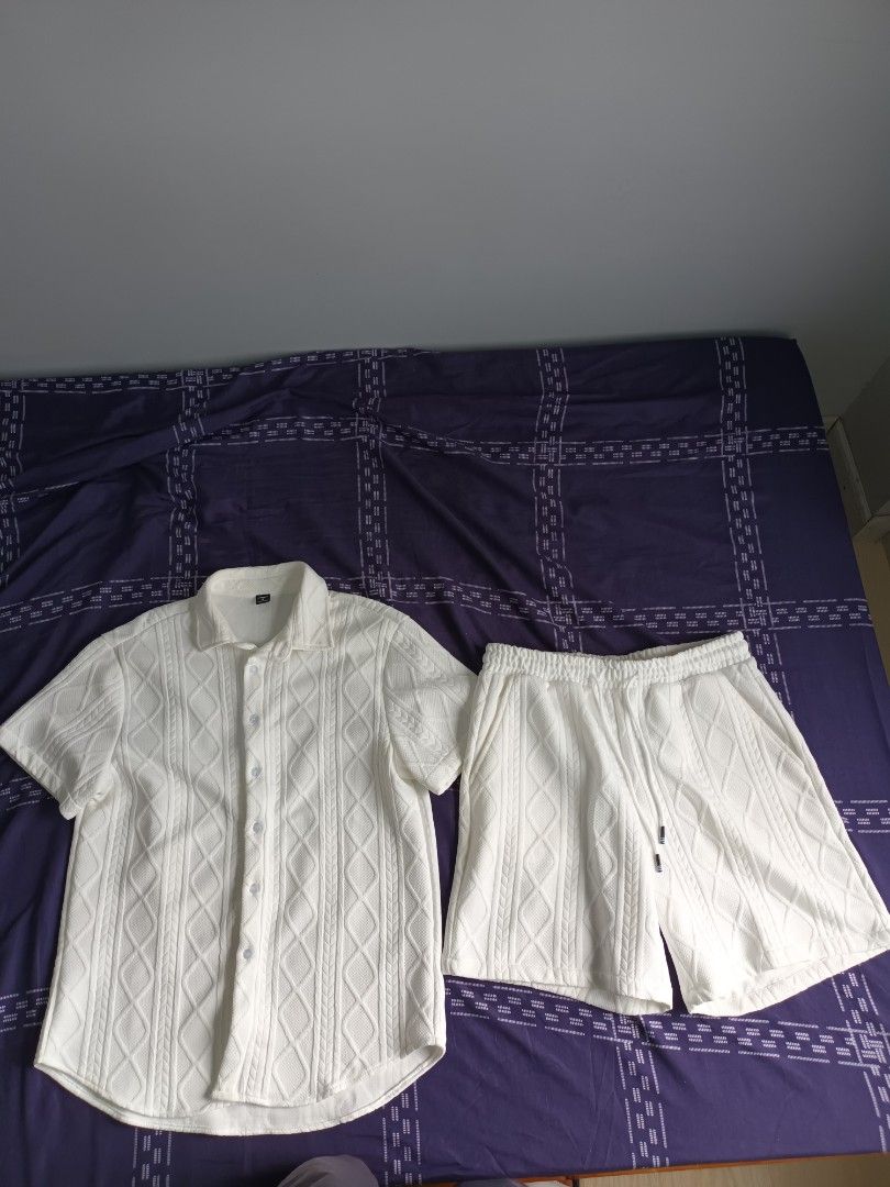 SHEIN White Polo and Shorts (Category: Sets & Coordinates) located in Mandaluyong City. Submitted by satsuhachi (Listing ID 1406660087, Image 1). Description: SHEIN white summer outfit combo with design patterns. Used once. Still in great condition..