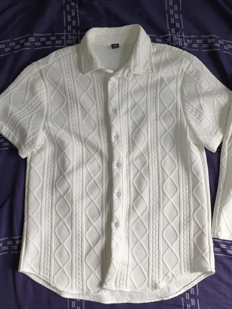 SHEIN White Polo and Shorts (Category: Sets & Coordinates) located in Mandaluyong City. Submitted by satsuhachi (Listing ID 1406660087, Image 2). Description: SHEIN white summer outfit combo with design patterns. Used once. Still in great condition..