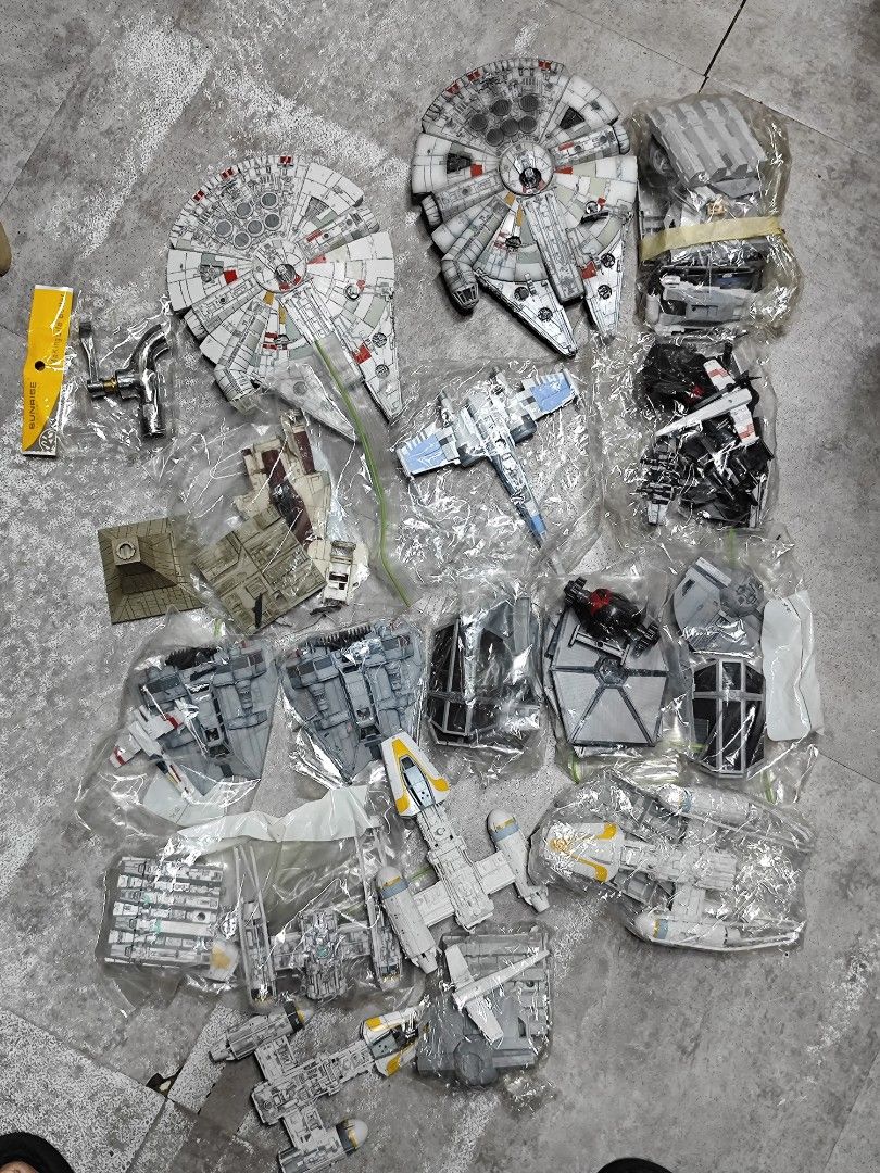 Star Wars Millennium Falcon, X-Wing, TIE Fighter Model Kit (Category: Gundam & Model Kits) located in Malabon City. Submitted by dan_sc (Listing ID 1406698297, Image 1). Description: starwars bundle. as is conditions, probably some are incomplete, unassembled, hence selling at a lower prices .