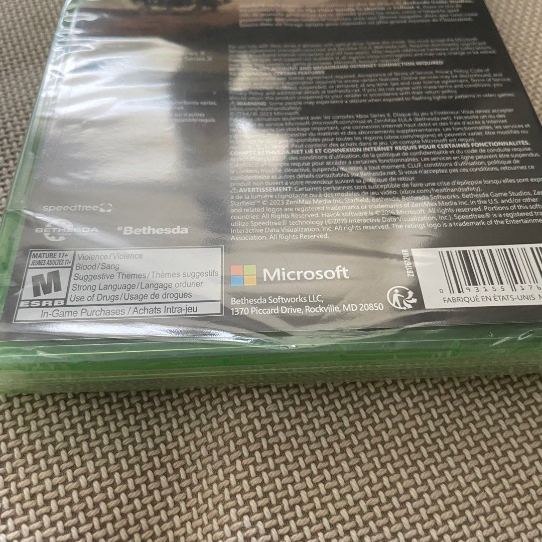 Starfield Xbox Series X Game (Category: Xbox) located in Mandaluyong City. Submitted by akihabara48 (Listing ID 1406695505, Image 3). Description: Excellent Condition Sealed copy of Starfield for Xbox Series X. Features include single-player, 4K Ultra HD, and HDR10. Developed by Bethesda. Rated M for Mature 17+ due to violence, blood, suggestive themes, and drug use. In-game purchases are available..