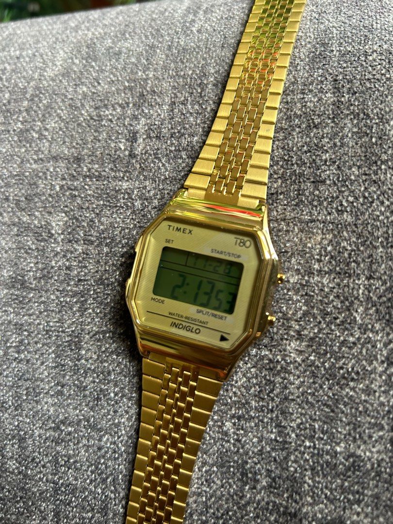 Timex T80 Gold Digital Watch (Category: Men's Watches) located in Labrador. Submitted by kharen_1988 (Listing ID 1406700945, Image 1). Description: Like new original Original from Canada Price negotiable.