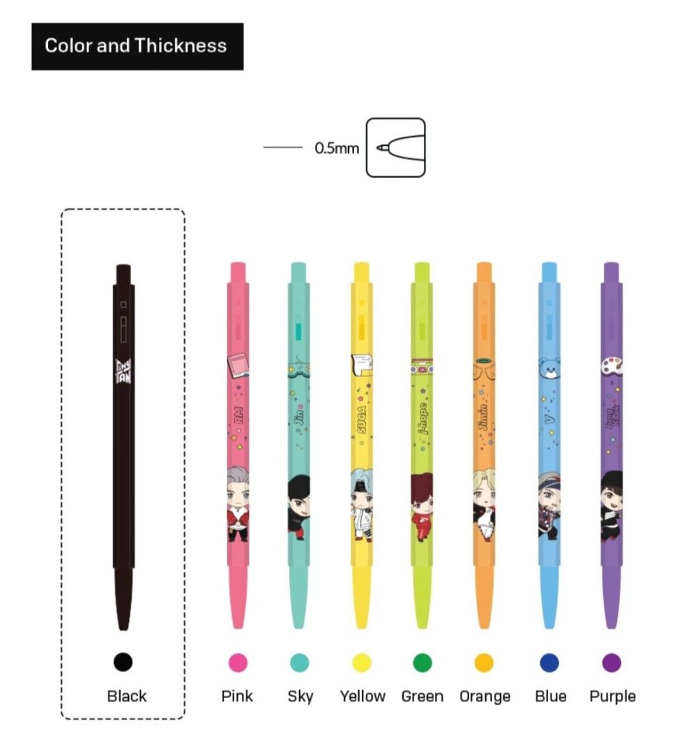TinyTan x Monami 153 Ball Pen Set (Category: Stationery & School Supplies) located in Quezon City. Submitted by niceandfancy (Listing ID 1406800698, Image 2). Description: ▪︎2 pcs ball pen ▪︎a black ink and a colored pen ▪︎0.5mm.