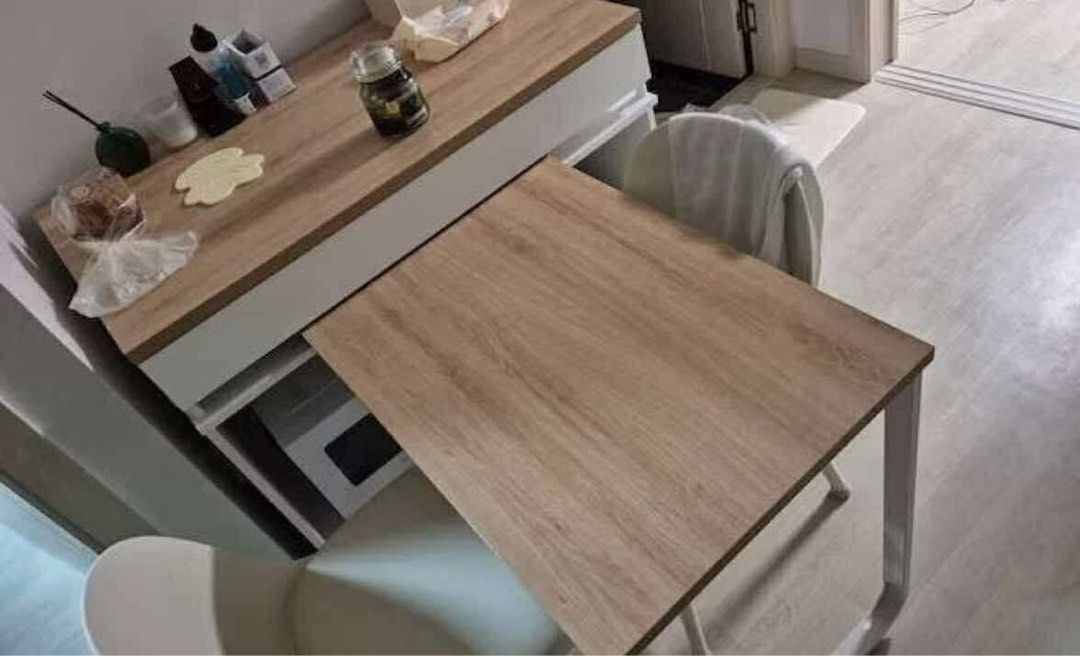 v Extendable adjustable dining table kitchen cabinet storage (Category: Tables & Sets) located in Manila. Submitted by dolorchris69891 (Listing ID 1406774746, Image 2). Description: Extendable adjustable dining table kitchen cabinet storage table 6500 📌unassembled with manual (can hire an assembler only if available, fee 650 or up depends on location).