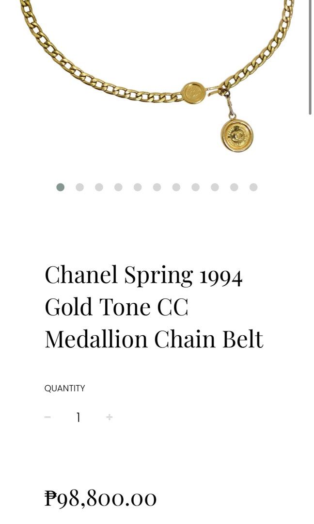 1994 Vintage Chanel medallion belt (Category: Luxury Accessories) located in Manila. Submitted by mjane333 (Listing ID 1406876751, Image 2). Description: 1994 chanel belt Authenric Vintage Collectible With Box Meet up rockwell or greebelt only.