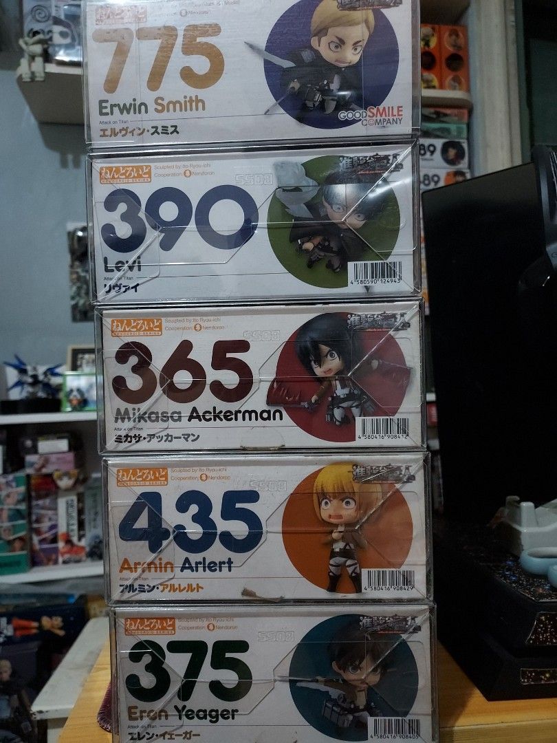 Attack on titan nendoroid set (Category: Figurines & Statues) located in Imus. Submitted by codemafia (Listing ID 1406839548, Image 1). Description: BIB with protector take all 18k 3000 each jean - 2.5k erwin 4k.