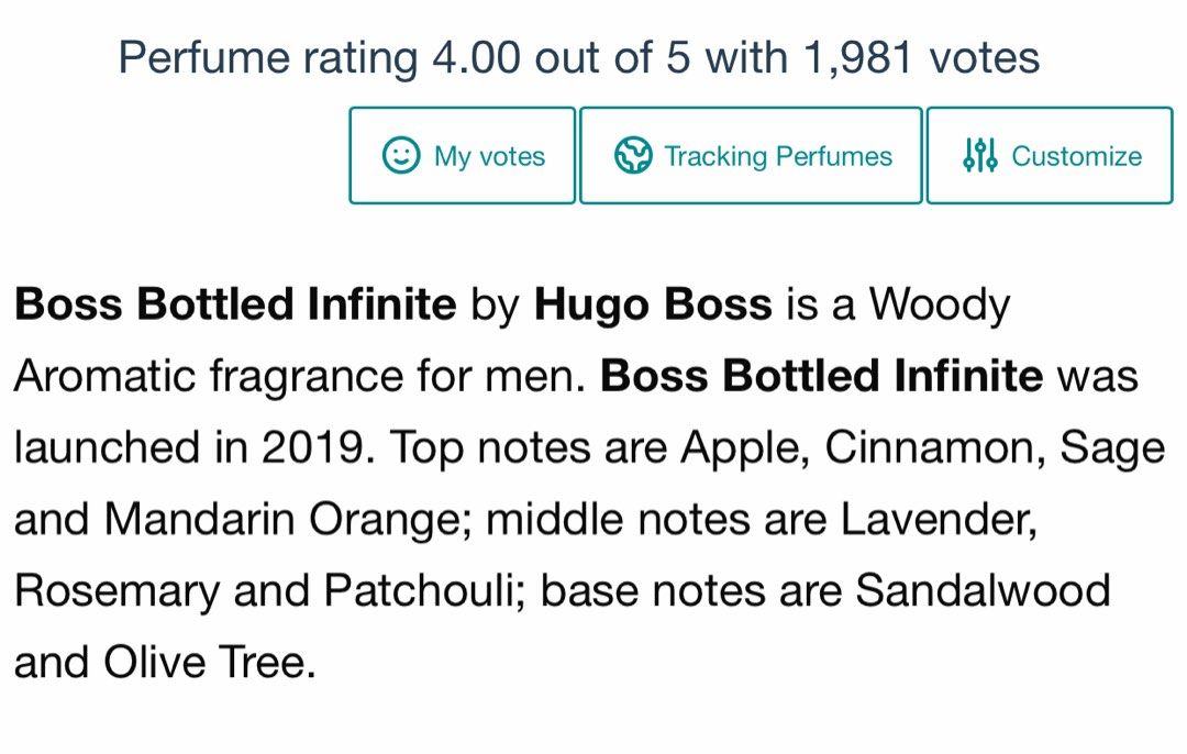Hugo Boss Bottled Infinite Eau de Parfum 100ml (Category: Fragrance & Deodorants) located in Plaridel. Submitted by marcgaba (Listing ID 1406979291, Image 3). Description: BOSS BOTTLED INFINITE 100 ml, tester bottle, see pic for level DISCONTINUED already Perfumer is Annick Menardo so price will likely go up in the future PRICE: 3800, non-neg MOP: BPI / Gcash SHIPPING via J&T or Lalamove from Plaridel, Bulacan .