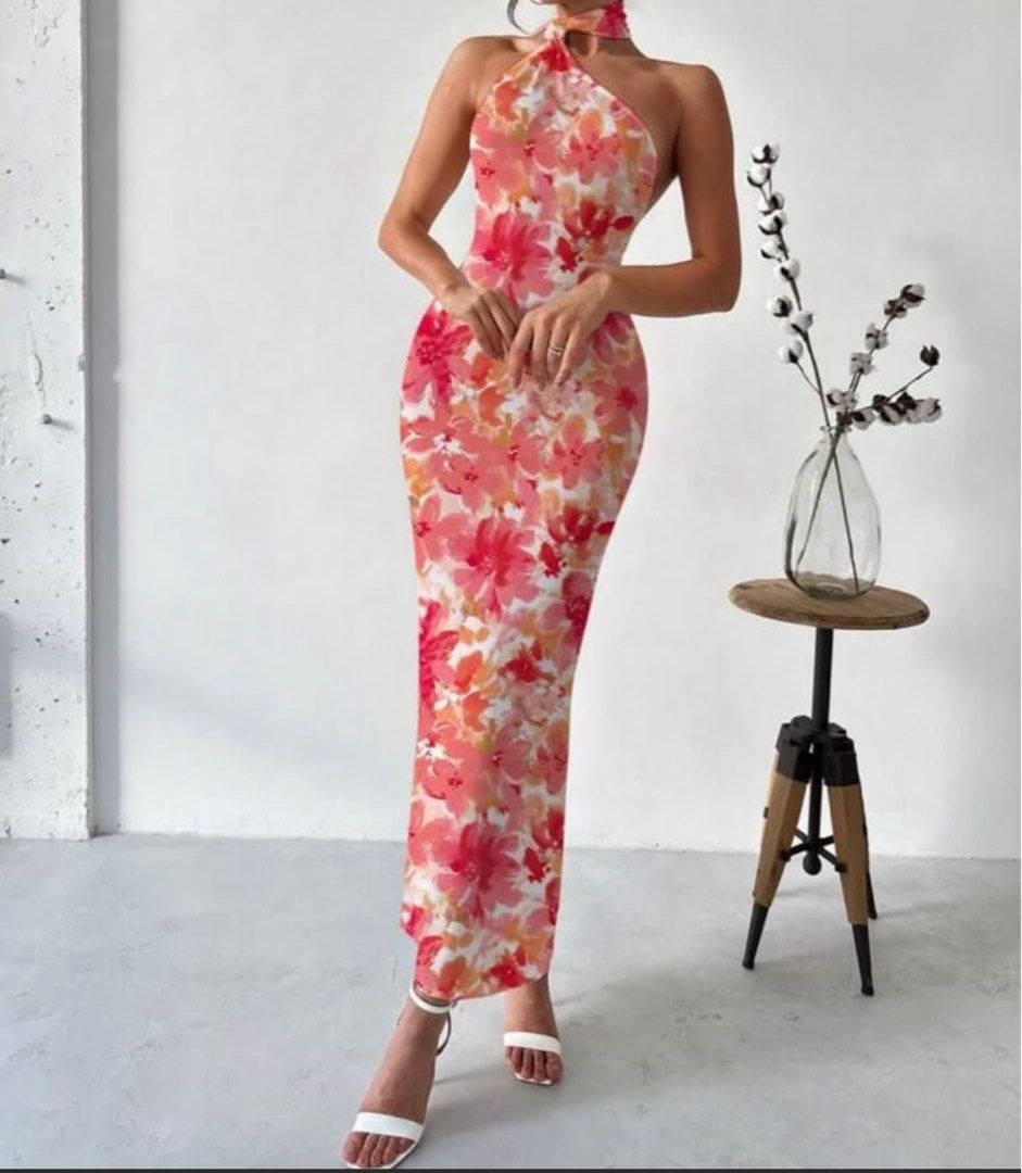 SHEIN Floral Backless Maxi Dress (Category: Dresses) located in Cavite. Submitted by julliaaa_ (Listing ID 1406890175, Image 1). Description: • Used once on a Bali trip • Perfect for summer, girl dates, and actual dates 💌💐 • Vv flattering esp for back photos • Snatched fit superr • One-sided tie around the neckk • Maxiii • No damages, great condition !! RFS: Decluttering DM for more info! .