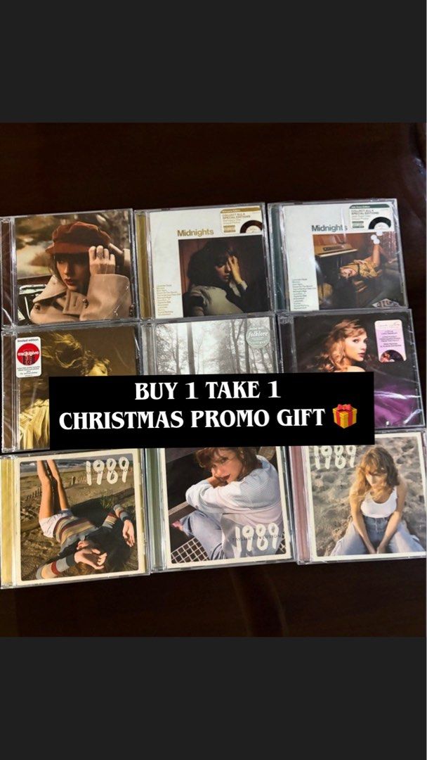 Taylor Swift CD Bundle - Buy 1 Take 1 (Category: CDs & DVDs) located in Manila. Submitted by stefandraboutique (Listing ID 1406857432, Image 1). Description: CHRISTMAS SALE 🎁 BUY 1 TAKE 1 (folklore, midnights, speak now, red, fearless) for only 1899 php! BUY 1 TAKE 1 1989 Deluxe CD with polaroids for 2580 php.