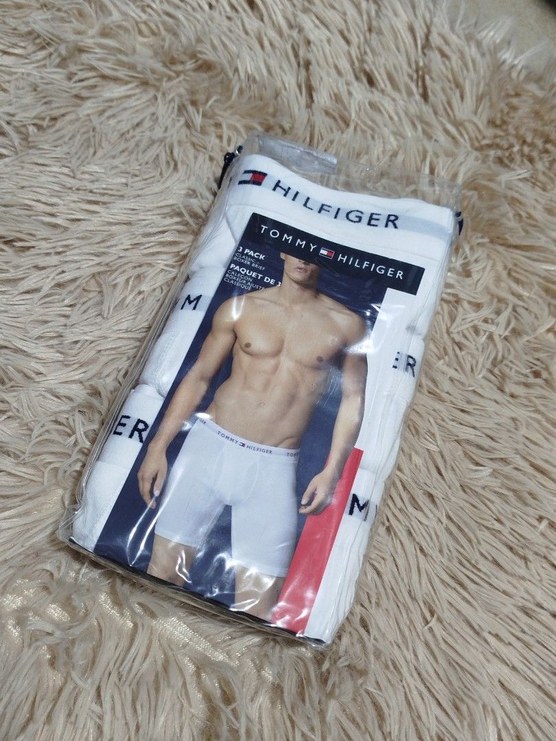 Tommy Hilfiger 3-Pack Boxer Briefs (Category: Underwear) located in Taguig. Submitted by giango1313 (Listing ID 1406911415, Image 1). Description: - Brand new Tommy Hilfiger boxer briefs - White color - Size: L/G (fits waist 36-38) - Pack includes 3 boxer briefs - Comes in a sealed package - Features the Tommy Hilfiger logo on the waistband.