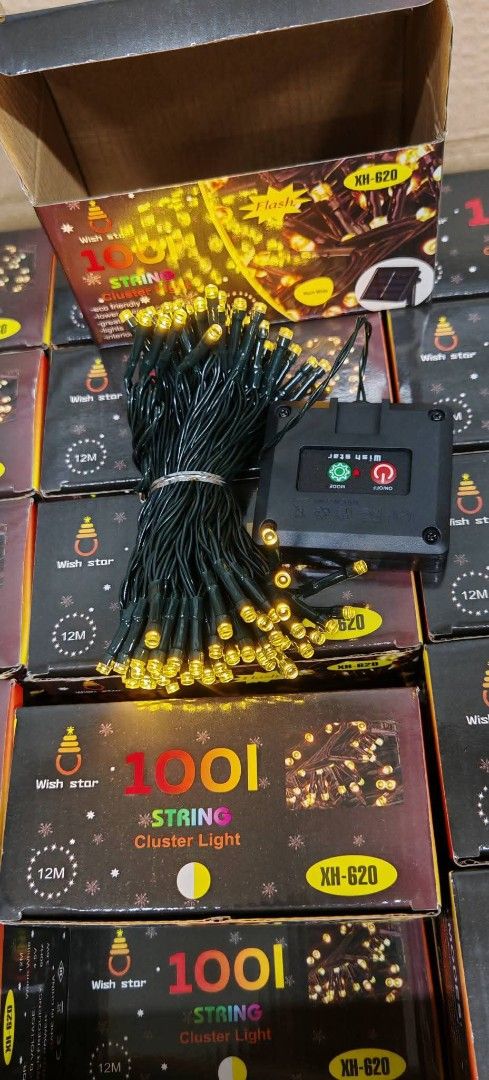 100 LED Solar String Cluster Light (Category: Lighting) located in Manila. Submitted by yzlshop (Listing ID 1402095909, Image 2). Description: - Solar-powered string lights - 100 warm white LED lights - 12 meters long - Includes solar panel and control box - Model: XR-629 - Ideal for gardens, patios, and outdoor spaces.