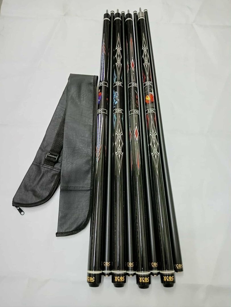1pc. YCOC CUE billiard cue stick (Category: Billiards and Bowling) located in La Paz. Submitted by iloilobranch2025 (Listing ID 1401979528, Image 3). Description: - YCOC CUE billiard cue stick - Features a stylish black design - Each stick has unique graphics - Appears to be in good condition - Suitable for players of all levels.
