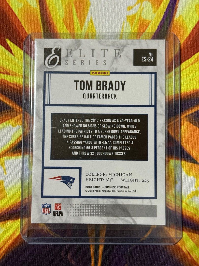 2018 NFL Panini Donruss Football Card - Tom Brady ‘Elite Series’ (New ...