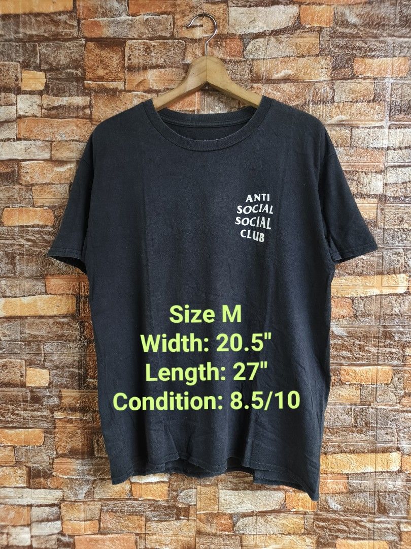 Anti Social Social Club Tee - Size M (Category: Tshirts & Polo Shirts ) located in Davao. Submitted by vndrgd (Listing ID 1402091285, Image 1). Description: Authentic Anti Social Social Club t-shirt in size M. Features the brand's logo on the front and a floral design on the back. Made in the USA from 100% cotton. Measurements: width 20.5", length 27"..
