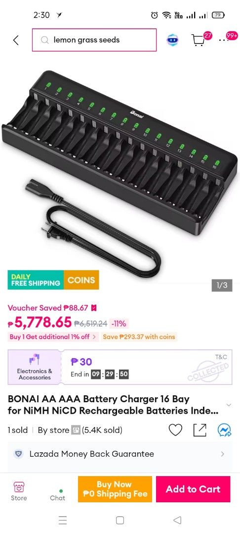 Bonai AA AAA Battery Charger 16 Bay (Category: Batteries & Chargers) located in Quezon City. Submitted by delvallelj58229 (Listing ID 1401970734, Image 1). Description: Brand: BONAI 4.5 4.5 out of 5 stars (1,347) BONAI Fast Battery Charger, 16 Slots Rechargeable Battery Charger for AA AAA Ni-MH Ni-CD with LED Light and AC Charging Cable, Independent Control, Battery Not Included – Black.