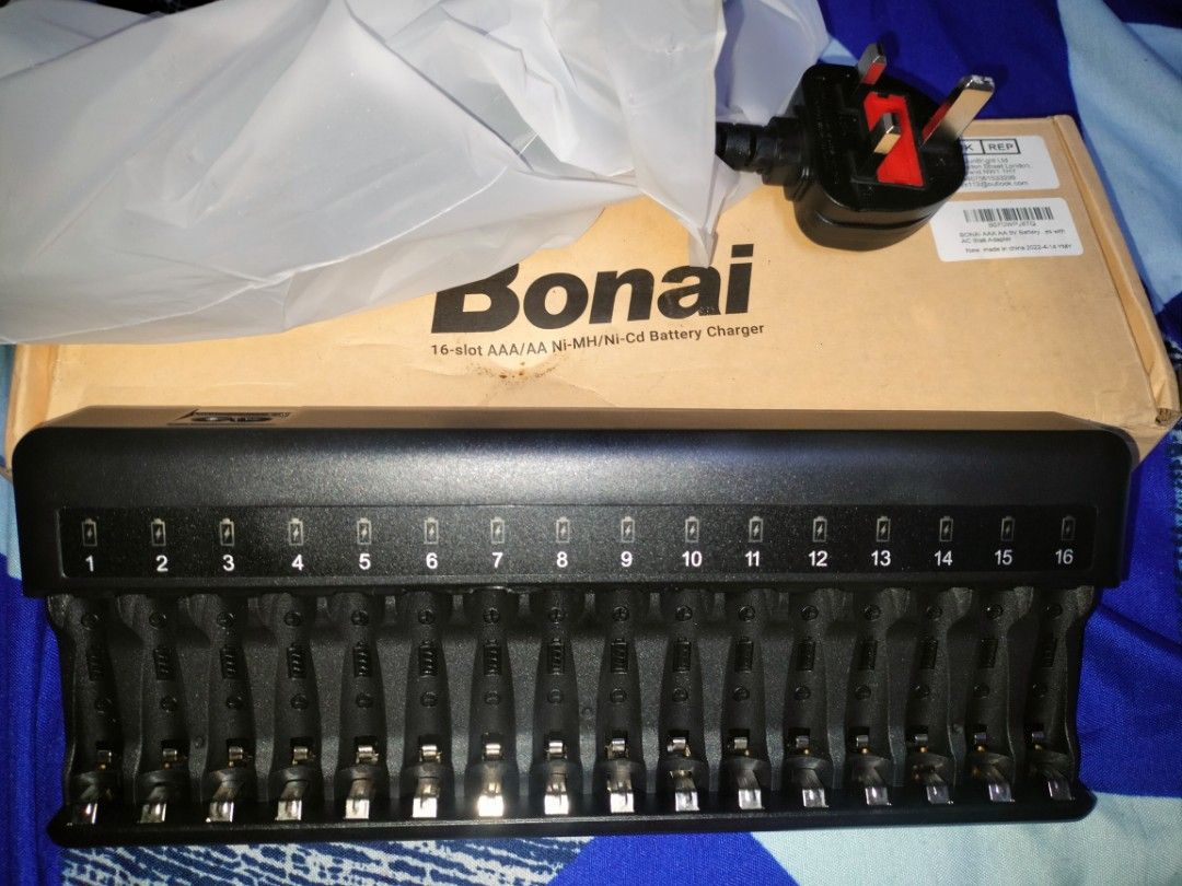 Bonai AA AAA Battery Charger 16 Bay (Category: Batteries & Chargers) located in Quezon City. Submitted by delvallelj58229 (Listing ID 1401970734, Image 2). Description: Brand: BONAI 4.5 4.5 out of 5 stars (1,347) BONAI Fast Battery Charger, 16 Slots Rechargeable Battery Charger for AA AAA Ni-MH Ni-CD with LED Light and AC Charging Cable, Independent Control, Battery Not Included – Black.