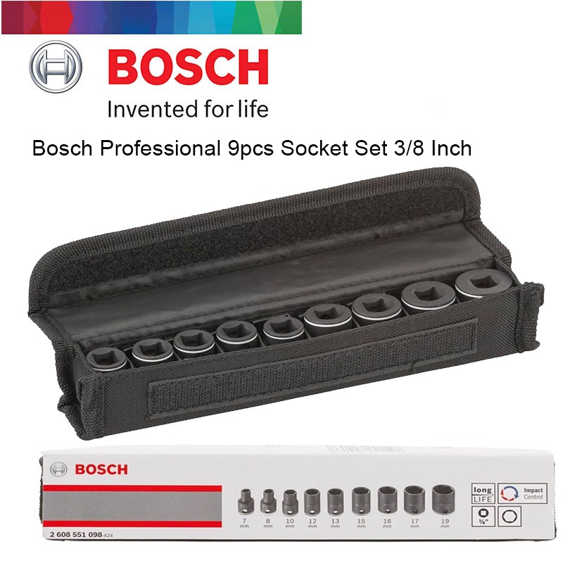 Bosch Professional 9pcs Socket Set 3/8 Inch Square Socket for Hexagonal ...