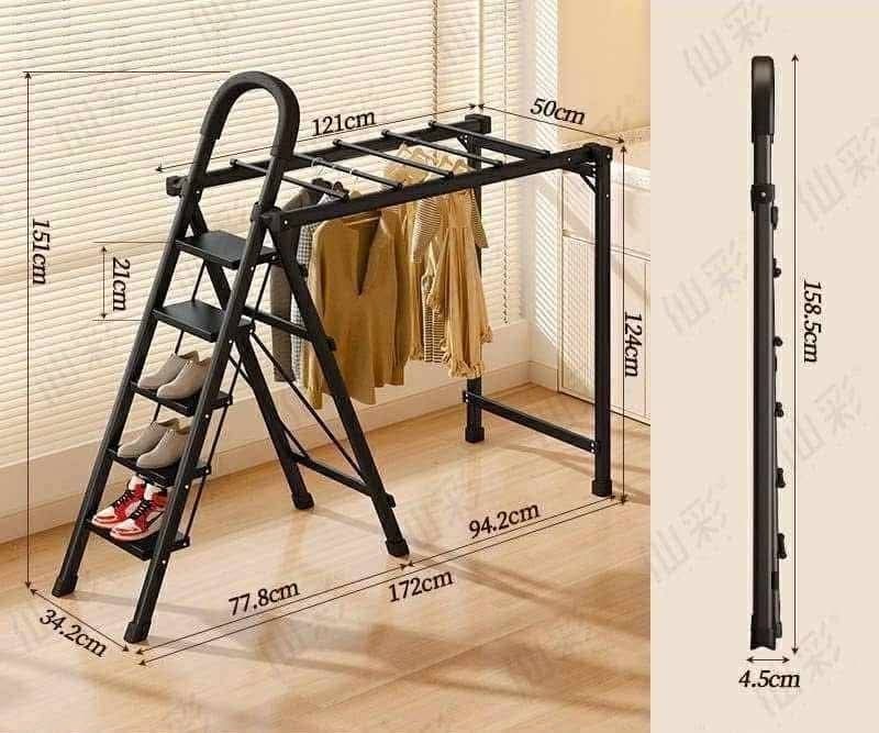 Folding ladder with clothes hanger rack (Category: Ladders & Steps) located in Manila. Submitted by yzlshop (Listing ID 1402096769, Image 3). Description: Brand new / COD Same day delivery via Lalamove Location: Manila Pm for inquiries. Thank you! .