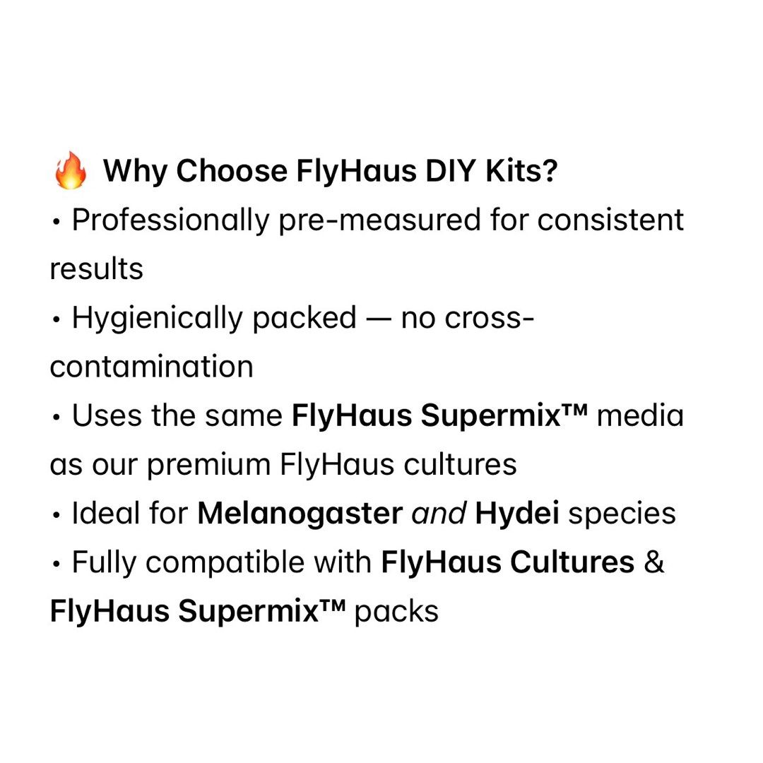 📦 Fruit Fly Culture Kit (Fruit Flies not Included) (Category: Pet Food) located in Singapore. Submitted by flyhaus (Listing ID 1400183901, Image 3). Description: Want to culture your own Drosophila Melanogaster or Hydei fruit flies at home? The FlyHaus DIY Culture Kit gives you the items you need to make a professional-grade FlyHaus culture at home — no mess, no guesswork. Perfect for beginners or breeders who want a clean, precise setup. ⸻ 🧬 P