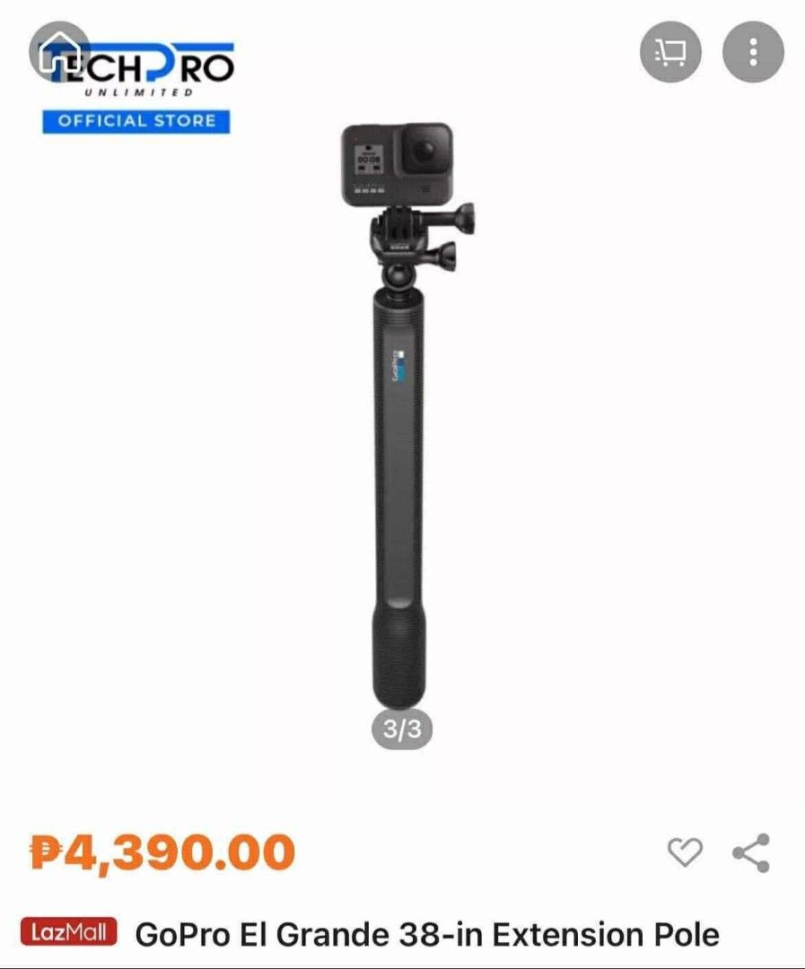 GoPro El Grande 38-in Extension Pole (Category: Video Cameras) located in Manila. Submitted by jrose.02 (Listing ID 1402076852, Image 3). Description: ORIGINAL Go Pro El Grande 38 inch Extension Pole Hindi nagamit binenta ko agad go pro ko.