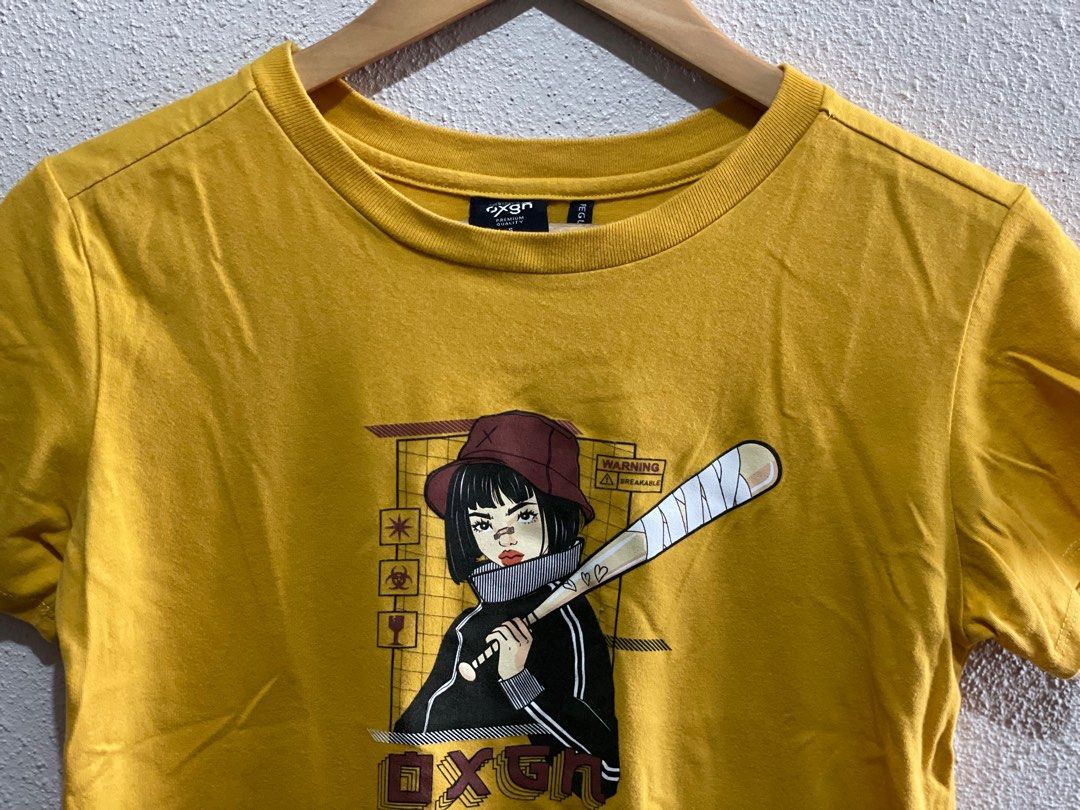 OXGN Graphic shirt (yellow) (Category: Shirts) located in Manila. Submitted by frisbeedawg (Listing ID 1401988612, Image 2). Description: Rfs: decluttering, size too small Used once No stains and discolorations, no small holes XS-S body frame.