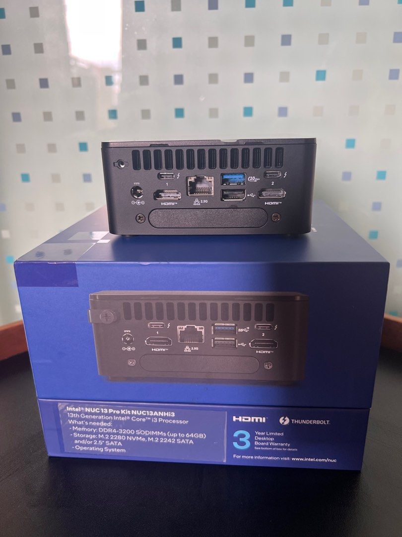 Intel NUC Pro 13th Gen Mini PC (Category: Desktops) located in Mandaluyong City. Submitted by l2ayne (Listing ID 1401948517, Image 2). Description: Intel NUC Pro i3 13th Gen Mini PC Intel Core i3-1315U (13th Gen) Processor 6 Cores / 10 Threads 8GB DDR4 Memory 1TB SSD Sata Integrated Graphics Integrated LAN Ethernet Connection Integrated Wireless Integrated Bluetooth Good as Brand New Tested No Issues Inclusion Box with Manuals Power adapter abs p