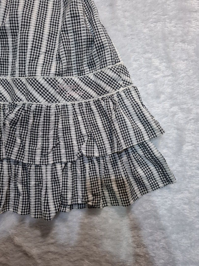 Mezzo piano gingjam checkered mini skirt dress ruffled low skirt gothic ...