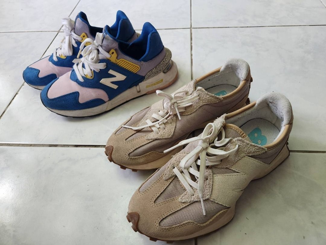 New Balance shoes (womens) (Category: Sneakers) located in Santa Rosa. Submitted by serpedoo (Listing ID 1401919494, Image 1). Description: Two pairs of authentic New Balance sneakers — take one or both! Pair 1: New Balance 997s retro (rare) Blue and pink colorway, women’s size 8.5 Pair 2: New Balance 327 Beige/neutral colorway, women’s size 7.5 Price: ₱2,000 each Bundle deal: ₱3,500 for both Condition: still in great shape (see photos). Perfect 