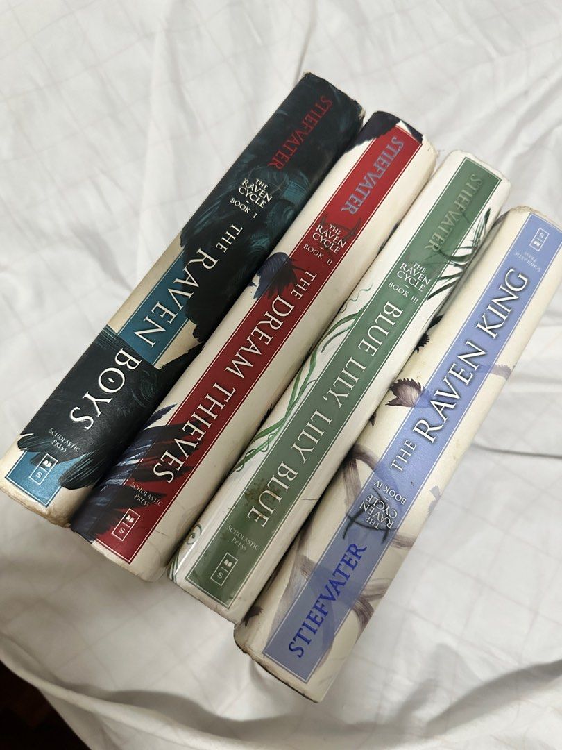 Raven Cycle Set by Maggie Stievater (Category: Storybooks) located in Pasig City. Submitted by mlkasantos (Listing ID 1402059559, Image 1). Description: Hardbound Preloved has foxing on edges SOLD AS SET Raven Boys Dream Thieves Blue Lily Lily Blue Raven King booktok staple.