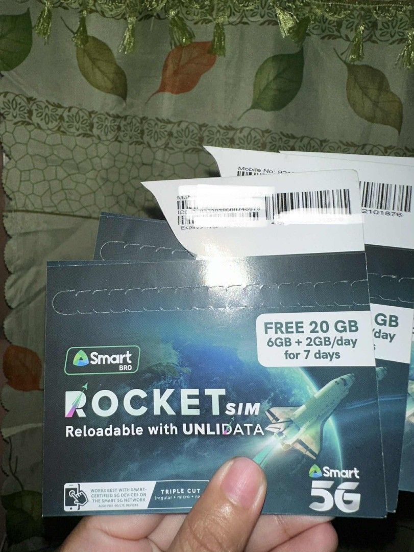 Smart Bro Rocket Sim (Category: Sim Cards) located in Manila. Submitted by graciouslygraceee (Listing ID 1402056408, Image 1). Description: Smart bro rocket sim card. with free 20gb Data for 7days.