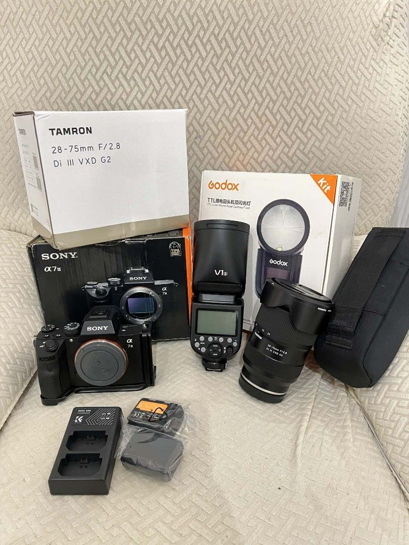 Sony A7III Camera with Tamron and Godox (Category: Cameras) located in Quezon City. Submitted by jerome2929 (Listing ID 1401942505, Image 1). Description: FOR SALE OR SWAP MY PERSONAL GEARS SONY A7III TAMRON 28-75 2.8 G2(almost bnew) GODOX V1 FLASH COMPLETE ALL WITH BOX 130,000 ALL IN RFS: UPGRADE NOVALICHES AREA .