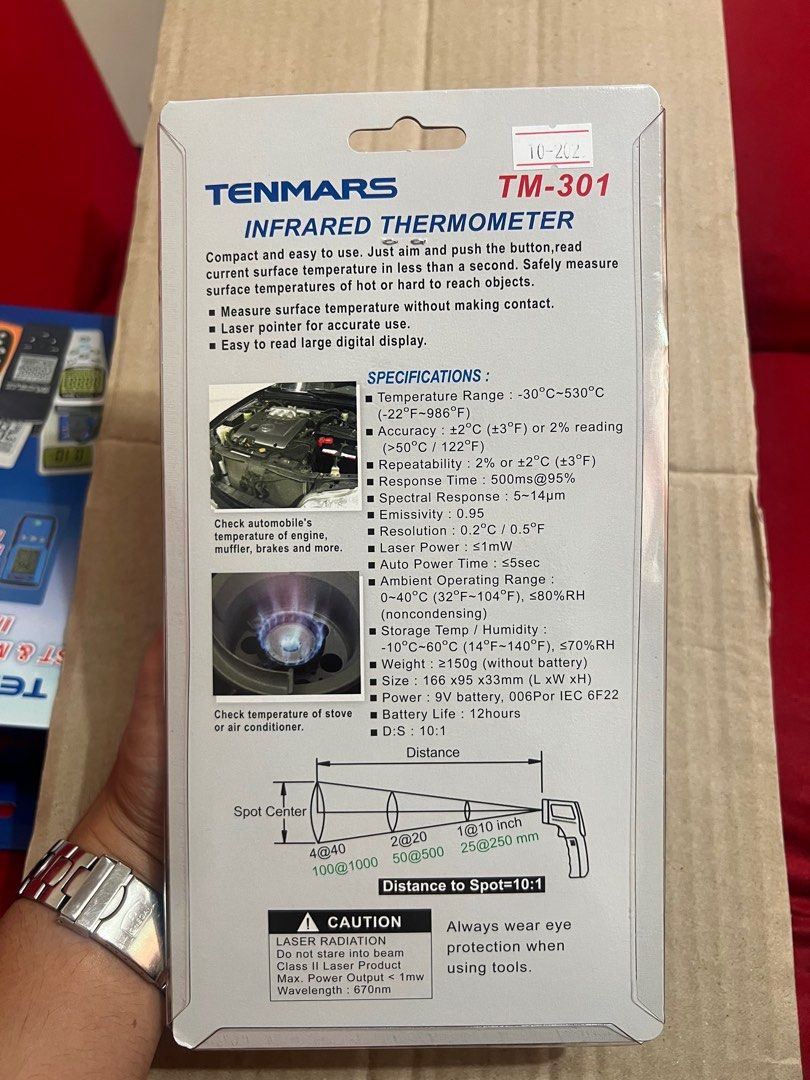TENMARS TM-301 Infrared Thermometer (Category: Industrial Equipment) located in Caloocan City. Submitted by lsiincmain (Listing ID 1401978215, Image 2). Description: TENMARS Infrared Thermometer Model: TM-301 Make: Lutron (Taiwan) Inclusions: - Infrared Thermometer - Battery Qc area Contact us at: 639293647575 Facebook Page: LSI INC.