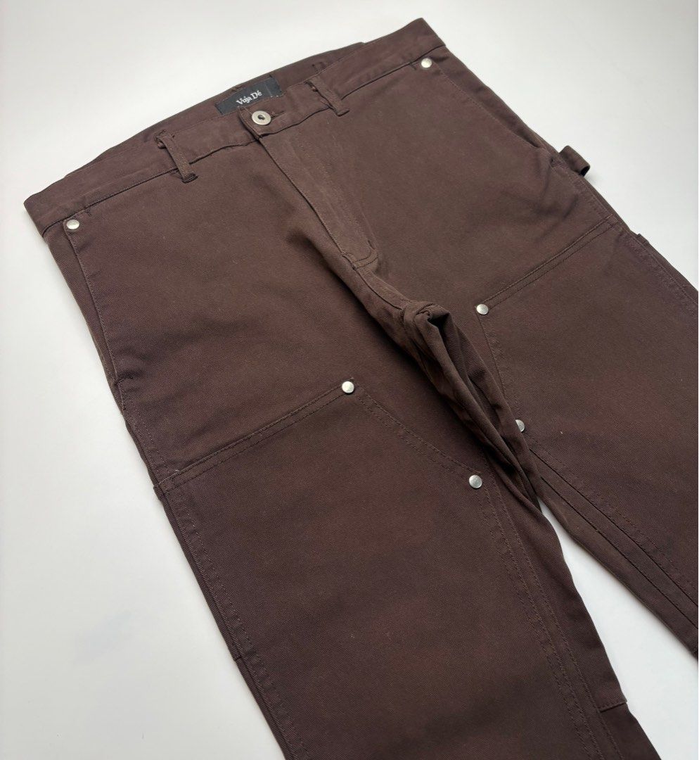Vuja De Double Knee Flared Carpenter Pants (Category: Trousers) located in Cavite. Submitted by sc_rcity (Listing ID 1401954265, Image 3). Description: Tagged Size : Small / 30-31 Made in Japan Hardwares : YKK Like New No Flaw Waist 15.5 Length 39.5 Front rise 11.5 Inseam 30 Leg op. 8.