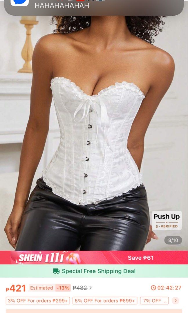 White Corset Top (Category: Others Tops) located in Quezon City. Submitted by classicbph (Listing ID 1401964910, Image 1). Description: - Shein white corset top - Strapless design - Lace-up front - Decorative detailing - Push-up feature - Scalloped trim - Creates an elegant look Size M. .
