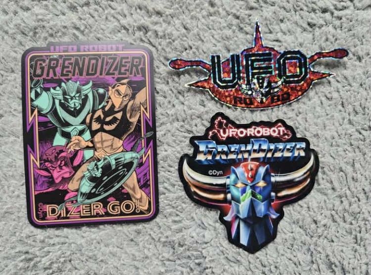 3 Pieces UFO Robot Grendizer Stickers (Category: Raw Singles) located in Caloocan City. Submitted by banshee8818 (Listing ID 1407018706, Image 1). Description: licensed Go Nagai made in Japan price for the three already.