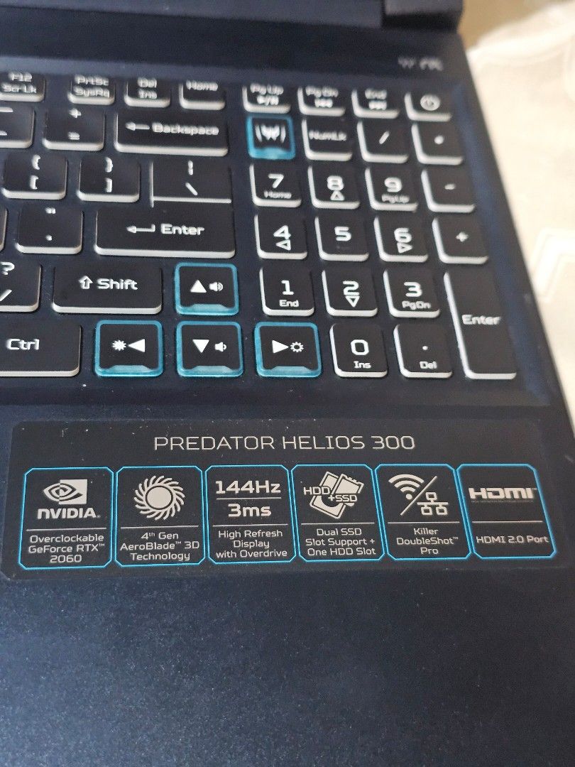 Acer Predator Helios 300 Gaming Laptop (Category: Laptops & Notebooks) located in Vigan. Submitted by RyanCarlos28 (Listing ID 1407084958, Image 3). Description: Acer Predator Helios 300 55k Quick Specs: I7 9750h RTX 2060 24gb 2666mhz Ram 1tb HDD / 256 SSD m.2 Rgb Keyboard 144hz 3ms Screen Smooth Usage! Mostly plugged Sa Monitor, external Keyboard, mouse, speakers and Headsets. Issue: Basag ang sound ng right speaker Note: di magiging issue ung s