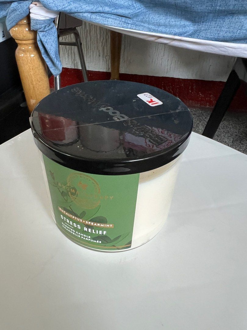 Bath & Body Works Stress Relief Candle (Category: Home Fragrance) located in Las Pinas. Submitted by bitsnfinds (Listing ID 1407040965, Image 2). Description: Brand new three wick Bath & Body Works aromatherapy candle is designed for stress relief. It features the Eucalyptus Spearmint scent. It is a scented candle, perfect for creating a relaxing atmosphere..