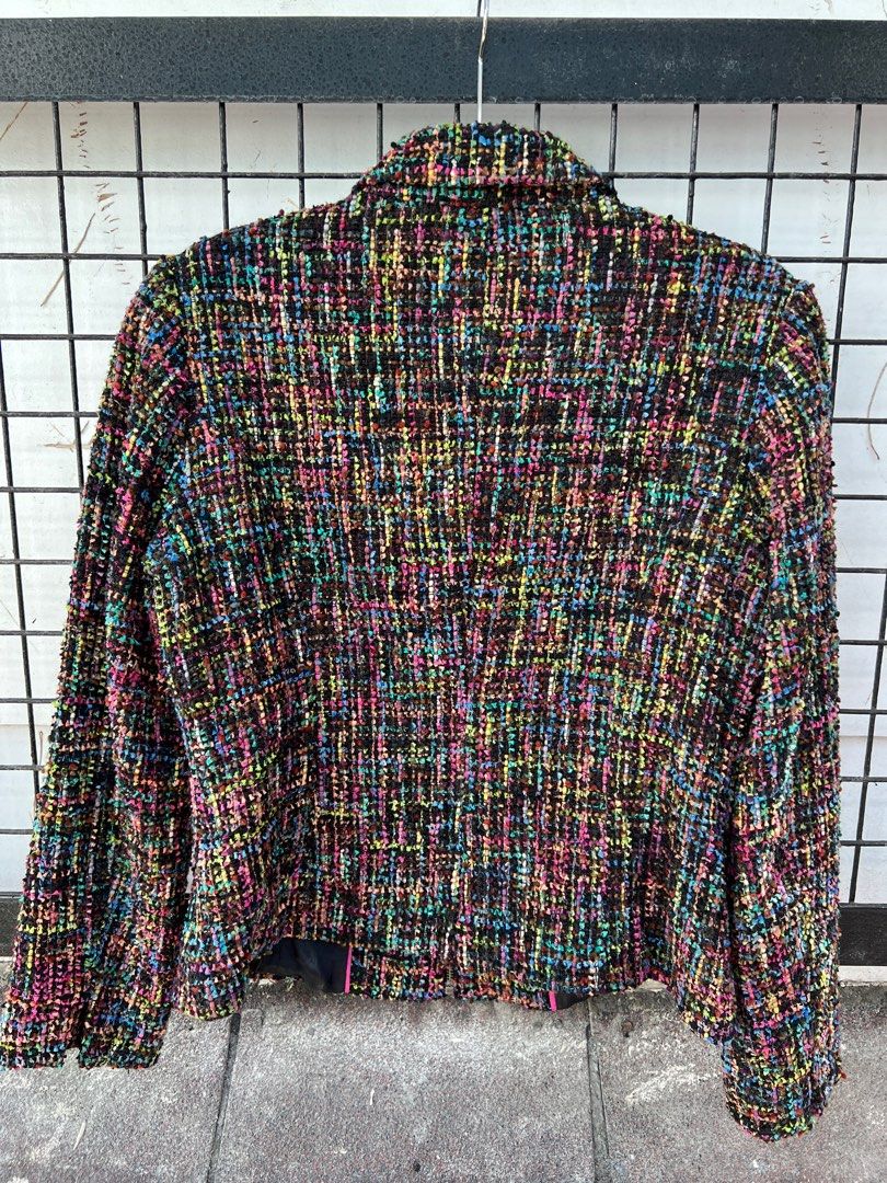 Coldwater Creek Tweed Jacket (Category: Coats, Jackets and Outerwear) located in Santa Rosa. Submitted by aaroncabanting (Listing ID 1407106512, Image 2). Description: - Coldwater Creek tweed jacket - Zip-up front - Classic collar - Long sleeves - Color: Black, pink, yellow, and blue tweed - Tailored fit at the back W:19 L:24.