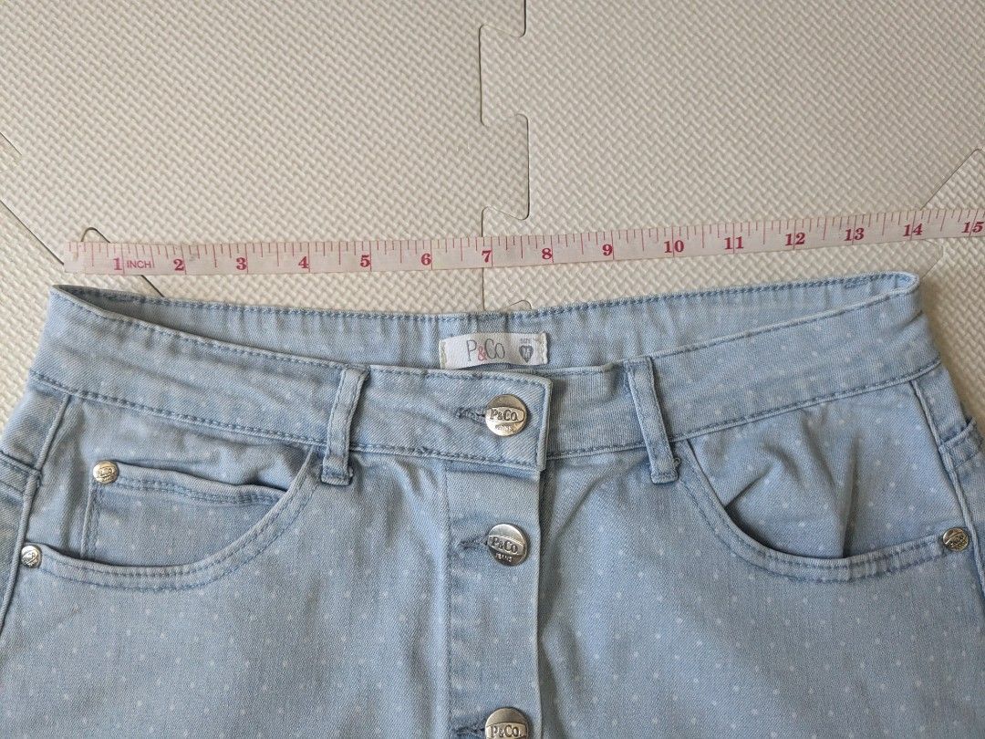Dainty Polka Dot Light Wash Mini Skirt (Category: Skirts) located in Mandaluyong City. Submitted by coala32 (Listing ID 1407011532, Image 2). Description: - Light blue denim skirt - Polka dot pattern - A-line cut - Button closure - Two front and two back pockets - Waist: Approximately 14 inches - Stretchy fabric - Fits M best cute dainty skirt.