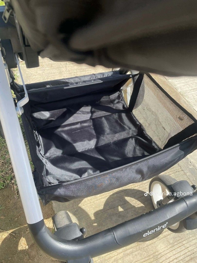 Elenire Baby Stroller (Category: Strollers) located in Pateros City. Submitted by DreiMar (Listing ID 1407027229, Image 2). Description: - Elenire stroller - Grey canopy - Patterned seat - Spacious storage basket - Comfortable seat with safety harness - Sleek design with white and black accents (Twice used) original Price ₱3,500.