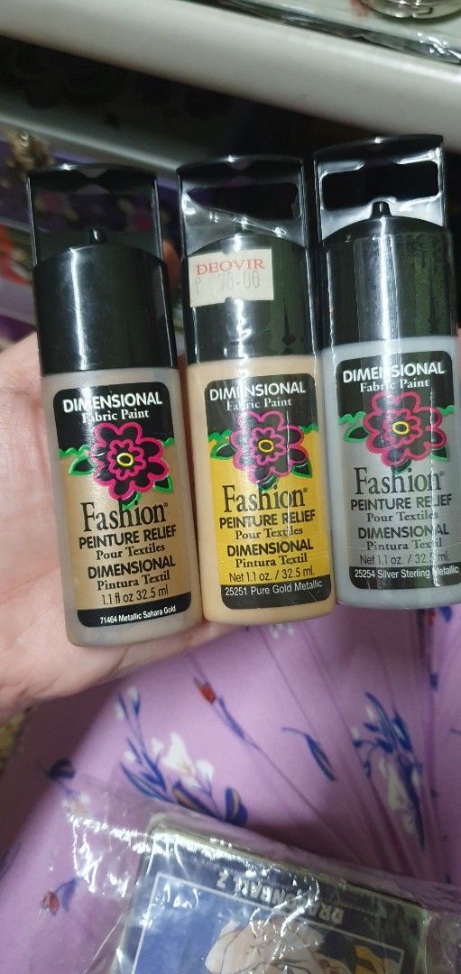 Fashion Dimensional Fabric Paint (Category: Craft Supplies & Tools) located in Caloocan City. Submitted by lynette1977 (Listing ID 1407153399, Image 1). Description: 2 are still sealed and unused. old stocks take all for 100. decluttering .