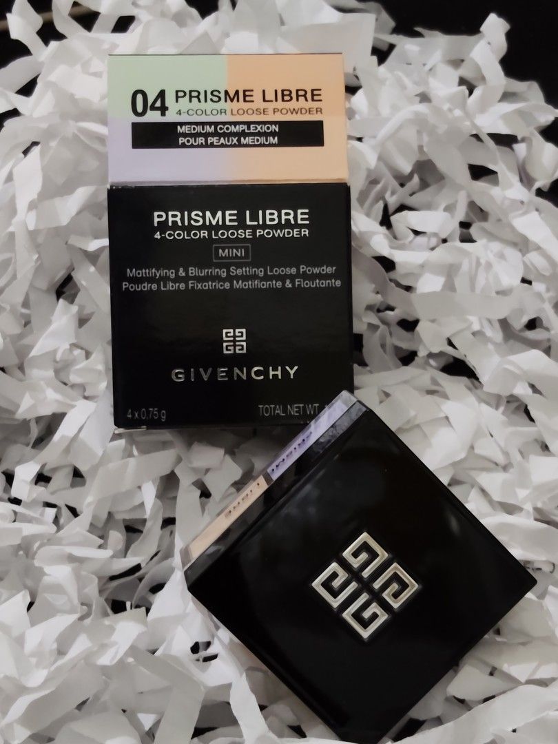 Givenchy Prisme Libre 4-Color Loose Powder Mini (Category: Makeup) located in Manila. Submitted by rustmakeupinc (Listing ID 1407100446, Image 2). Description: Givenchy Prisme Libre 4-Color Loose Powder Mini. This is a mattifying and blurring setting loose powder. The shade is 04, suitable for medium complexion. The total net weight is.1 oz. The box contains 4 x 0.75g of powder. The product is new and unused..