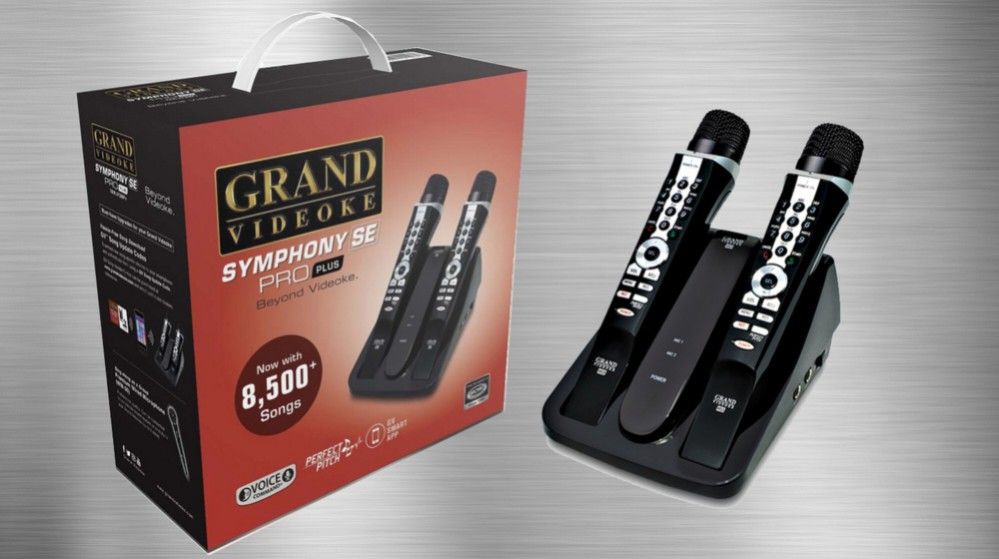 Grand Videoke Symphony SE Pro Plus (Category: Microphones) located in Manila. Submitted by cloestore (Listing ID 1407042944, Image 1). Description: - Two wireless microphones with control buttons - Charging base included - Remote control (still in original plastic) - Power adapter included - Audio cables included - Complete and ready-to-use set.