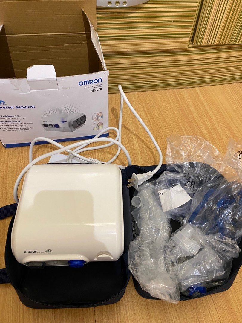 OMRON COMP- AIR COMPRESSOR NEBULIZER (Category: Health Monitors & Weighing Scales) located in Paranaque City. Submitted by maemae30 (Listing ID 1407093480, Image 3). Description: For Sale: Omron comp-air compressor nebulizer Model: ne-c28 Used twice only - like new condition Inclusions: Main Compressor Unit, Nebulizer Kit, Air Tube, Spcs Replacement Filters, Mouthpiece, Adult Mask, Child Mask, Carrying Bag Instruction Manual Rfs: not using anymor