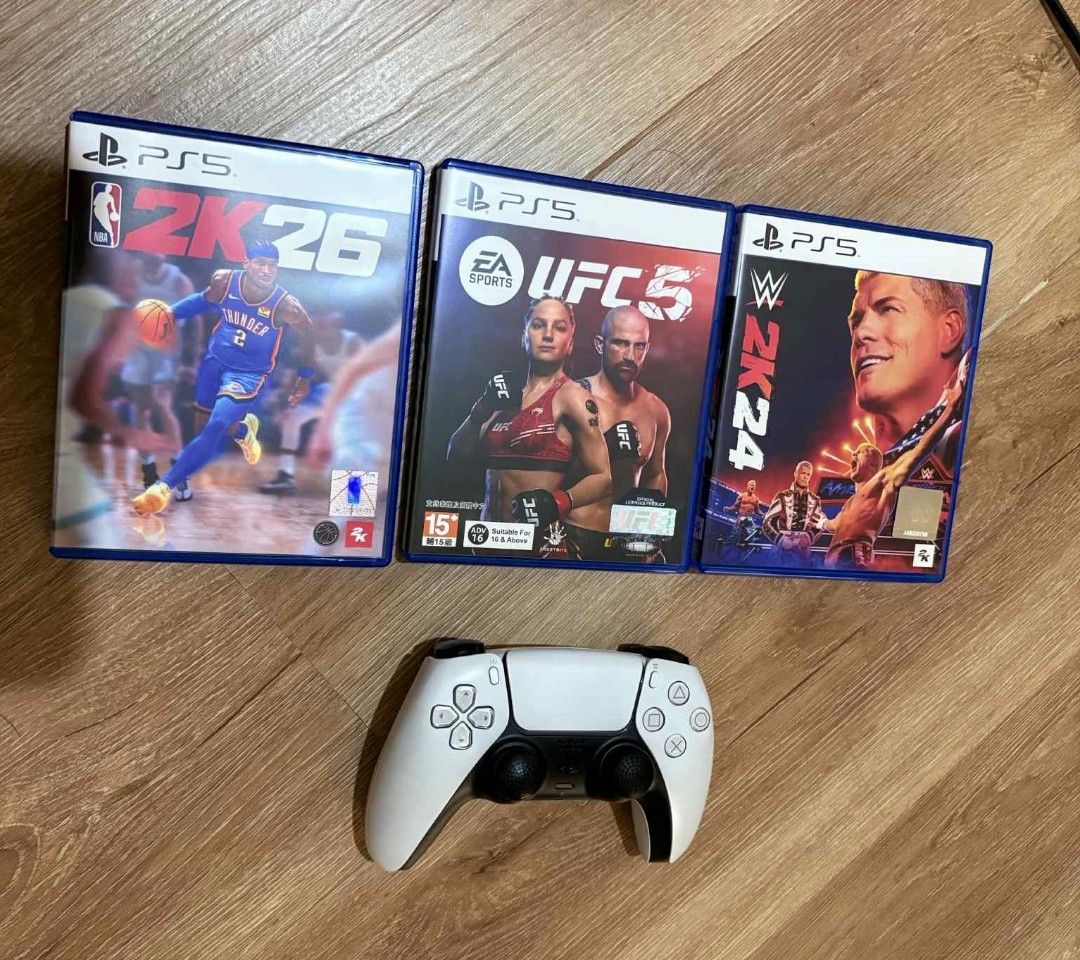 PS5 Games Bundle: 2K26, UFC 5, and WWE 2K24 (Category: PlayStation) located in Manila. Submitted by rurupalmos70081 (Listing ID 1407043662, Image 1). Description: FOR SALE PO BAKA MAY TRIP UFC 5 1600 NBA 2K26 2900 WWE 2K24 900 DS5 2500 LOC VALENZUELA..