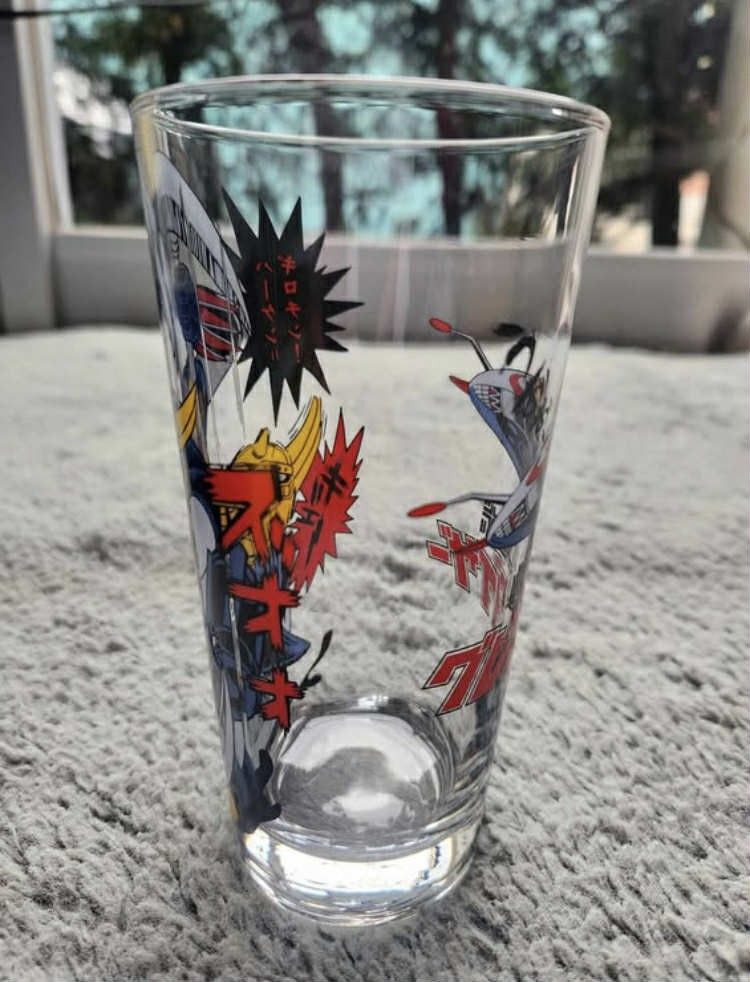 UFO Robo Grendizer Glass (Category: Vintage Collectibles) located in Caloocan City. Submitted by banshee8818 (Listing ID 1407022976, Image 2). Description: - UFO Robo Grendizer glassware - Features colorful Grendizer illustrations on front and back - Comes with original box - Box has images of the glass and Japanese text - Perfect for Grendizer anime fans - Licensed Go Nagai .