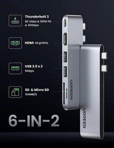 UGreen 6-in-1 USB-C Multifunctional Adapter (Grey) (Category: Cables & Adaptors) located in Makati City. Submitted by jc.cuerdo (Listing ID 1407178987, Image 3). Description: UGreen 6-in-1 USB-C Multifunctional Adapter (Grey) 6-in-2 USB C Hub for Macbook Air 2021/2020/2019/2018/M1, Macbook Pro 2022/2021/2020/2019/2018/2017/M1 One for All One USB C port is a Thunderbolt 3 port that supports 100W PD charging, 40Gbps transferring data, 6K video outp
