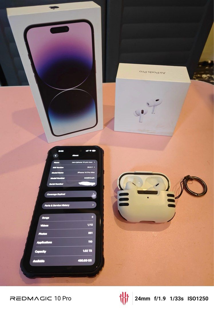 📱✨ iPhone 14 Pro Max 1TB + AirPods Gen 2 Bundle (Fully Unlocked + Complete!) (Category: iPhone 14 Series) located in General Trias. Submitted by jersthetic (Listing ID 1402103278, Image 1). Description: 📱✨ iPhone 14 Pro Max 1TB + AirPods Gen 2 Bundle (Fully Unlocked + Complete!) 💸 Price: ₱60,000 Looking for legit Apple setup na sulit? iPhone 14 Pro Max 1TB with AirPods Gen 2 (Lightning) — both in excellent condition, alagang-alaga, at ready ga