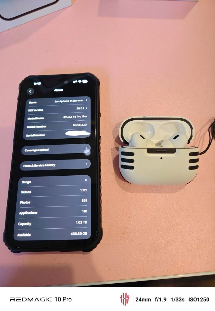 📱✨ iPhone 14 Pro Max 1TB + AirPods Gen 2 Bundle (Fully Unlocked + Complete!) (Category: iPhone 14 Series) located in General Trias. Submitted by jersthetic (Listing ID 1402103278, Image 2). Description: 📱✨ iPhone 14 Pro Max 1TB + AirPods Gen 2 Bundle (Fully Unlocked + Complete!) 💸 Price: ₱60,000 Looking for legit Apple setup na sulit? iPhone 14 Pro Max 1TB with AirPods Gen 2 (Lightning) — both in excellent condition, alagang-alaga, at ready ga