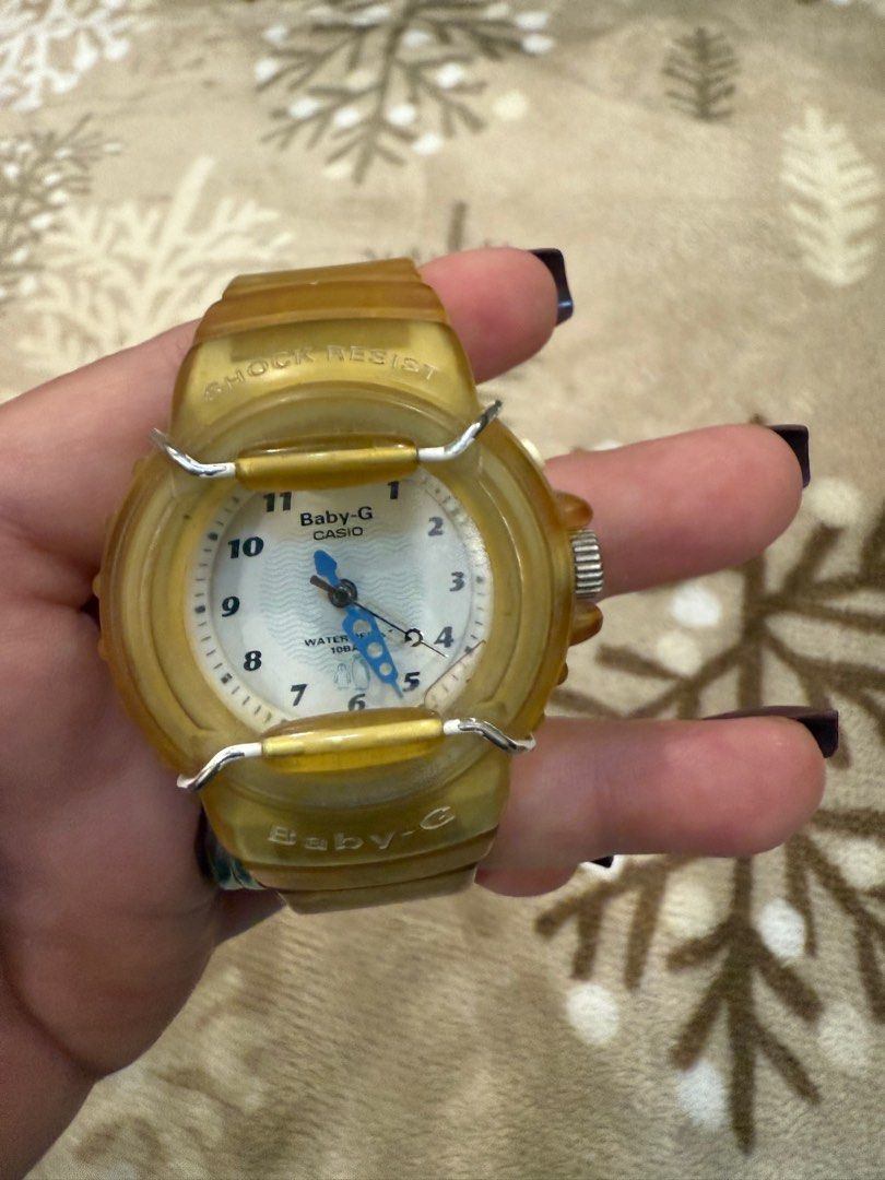 Baby-G Casio Watch (Category: Women's Watches) located in Lipa City. Submitted by Msjhen (Listing ID 1402129397, Image 1). Description: Baby-G watch features a transparent yellow strap and case. The watch face is white with blue accents. The back of the watch has the Casio logo and model number. The strap is marked with "Polar Science Center Applied Physics Laboratory - University of Washington". Decluttering. .
